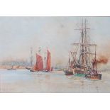 Charles John de Lacy (1885-1918) - The Pool, sail and steam boats on The Thames, watercolour with