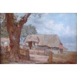 Attributed to Alfred Stannard (1806-1889) - Study of an old barn, oil on canvas, 30 x 44cm