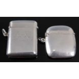 An Edwardian silver vesta, of hinged rectangular form, the front engraved with the initials AH and