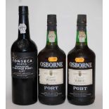 Fonseca Guimaraens Vintage Port, 1987, one bottle; Osborne Original White Port, two bottles (3)