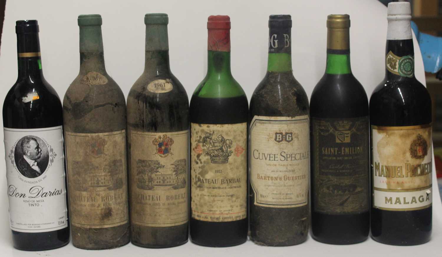 Château Robert, 1961, Bordeaux, two bottles; Château Barbau, 1972, Bordeaux, one bottle; Barton &