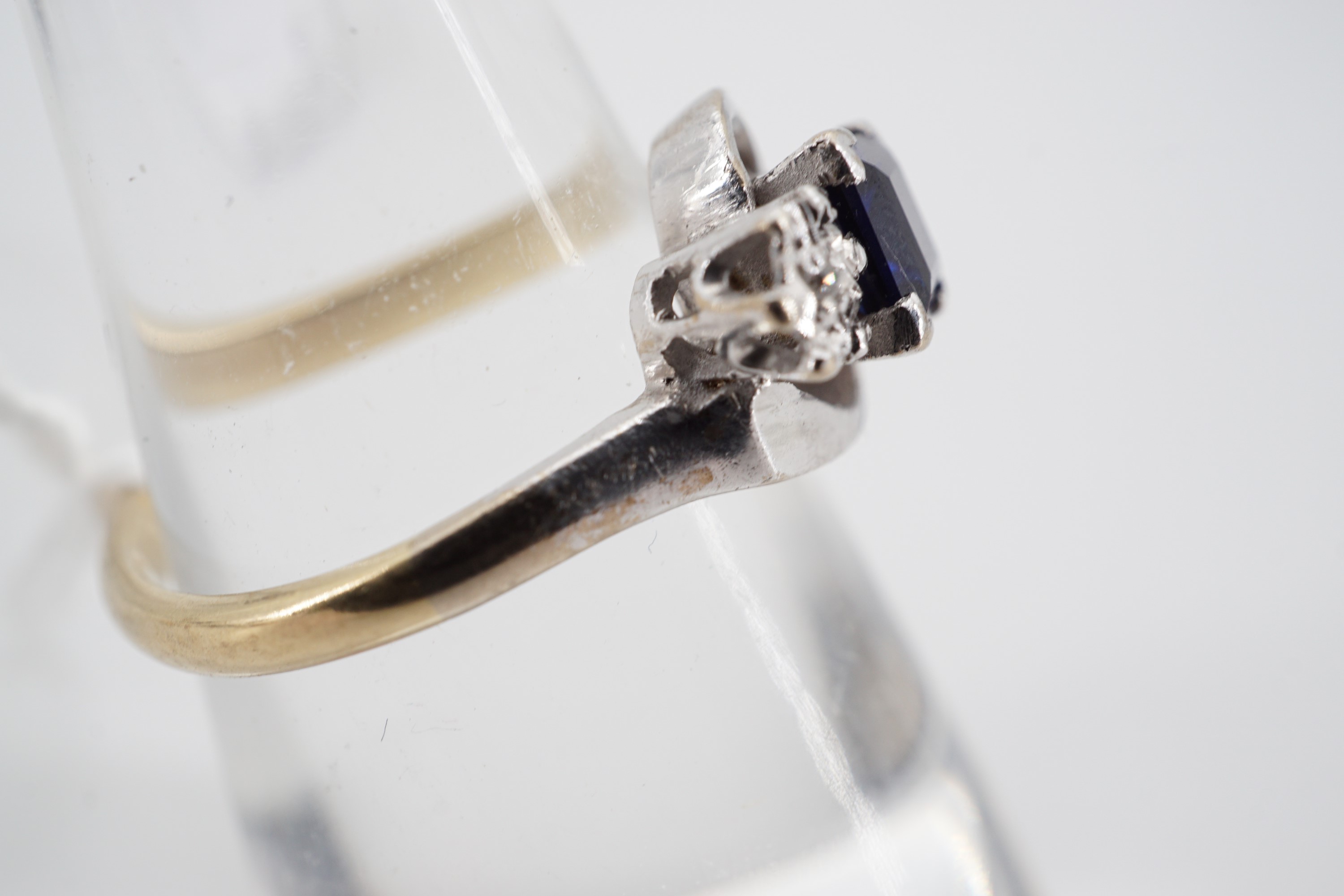 A sapphire and diamond twist set dress ring with central princess cut sapphire of approximately . - Image 2 of 2