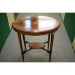 An Edwardian marquetry inlaid oval topped centre or occasional table, 71 x 49 x 72 cm high
