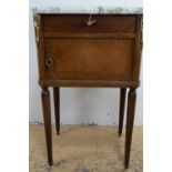 An old reproduction Louis XV style marble topped bedside cabinet / pot cupboard