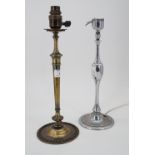 Two early 20th Century, respectively anodised and electroplated brass table lamps