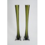 A pair of 1960s slender cased-glass vases, 40 cm