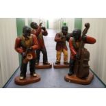 Four large resin musician figures, tallest 100 cm, (some a/f)