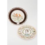 A Wedgwood Robert Burns wall plate together with a Grays Pottery hunting scene plate.