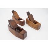 [ Tools ] Three antique wooden woodworking block planes, two having blades by Mathieson of Glasgow