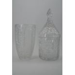 A large crystal vase, (26 cm high), and a crystal lidded jar, (40 cm) (a/f)