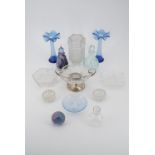 A varied group of glassware including a Caithness paperweight and perfume bottles, Victorian and