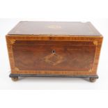 A George III marquetry-inlaid mahogany tea caddy, 33 cm wide.