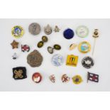 Sundry vintage lapel and button badges together with a pair of Boy Scout cuff links