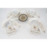 A Jemma lustre mantel clock modelled as polar bears on ice, shape 439, together with a pair of