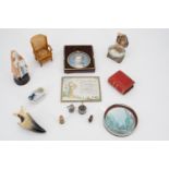 Collectors' items including a miniature Orkney chair, agate bullet, Russian filigree salt modelled