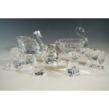 A Waterford Crystal swan together with six other glass animals