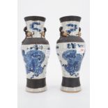 A pair of Chinese crackle glaze vases, 26 cm high (one a/f)