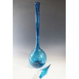A vintage ultramarine blue free-blown glass pharmacist type bottle, of elongated tear-drop shape