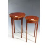 Two inlaid mahogany plant stands, 47 cm and 44 cm