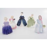 Five Royal Doulton figurines, Cookie HN 2218, Fair Maiden HN 2211, Wendy HN2109, Debbie HN 2385, and