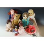 Five vintage dolls and a Teddy bear etc