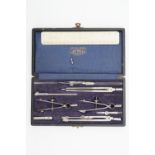 A 19th Century cased set of draughtsman's instruments with Abraham of Liverpool ivory rule