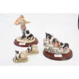 Two Border Fine Arts collie figurines, "Scarecrow Scallywags", "Tug of War" and two "Not Long to Go"