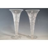 A pair of finely-cut glass trumpet vases, circa 1920s, 20.5 cm