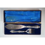 A Victorian cased set of electroplate fish servers