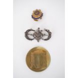 A Victorian silver Aesthetic influenced brooch, a Scots Guards lapel badge and an army drummers