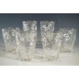 A set of six French Moderne glass tumblers hand-enamelled with sprigs