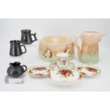 A Sylvac jug (a/f) and bowl, two small Prinknash tankards and jug, a Royal Albert dish, and