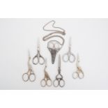 Several sets of novelty bird-form needlework scissors, others and a pewter scissors case