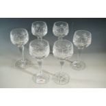 Six cut glass hock / wine glasses