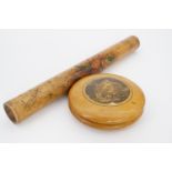 A Mauchline ware lenticular pocket snuff box together with another item of Mauchline ware