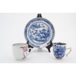 An early 19th Chinese export blue-and-white porcelain tea cup together with a Famille rose cup and a