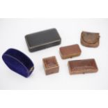 Antique jewellery boxes, including Stoddard of Leith purple velvet bangle box, Robert Stewart of