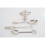 Silver including an Edward VIII christening spoon and fork, Birmingham, 1936, a tea spoon with