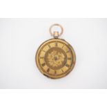 A Victorian lady's yellow metal fob watch, with engraved face and Roman numerals (a/f), 29.8g (