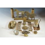 Brassware including two miniature hearths and two shell cases etc