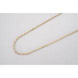 A yellow metal box type link neck chain, tested as gold, 40 cm, 3.2g