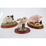 Three Border Fine Arts figurines: "Bertha and Moses", "Mummy's Boys" and "Owl with Chick"