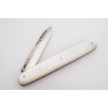 A Victorian silver folding knife with carved ivory grip scales, Sheffield, 1897