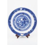 A Victorian circular Willow pattern blue-and-white platter or ashet
