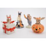 Four Royal Doulton Bunnykins series figurines, including 'Mother's Day', 'Halloween', 'Fisherman'