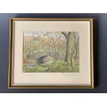 Jill Aldersley (1943-2007) "Pelter Bridge in Springtime", watercolour, in card mount and gilt