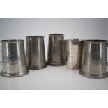 Five various pewter / electroplate tankards bearing engraved presentation inscriptions to Sergeant W