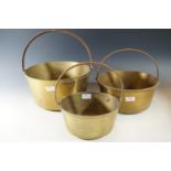 Three brass jam pans