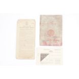 A 1940s vehicle registration book for a Ford car, a contemporary International Driving Permit and