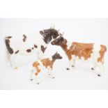 A Beswick Ayrshire bull, cow and calf, (bull a/f)